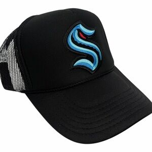 NEW VINTAGE STYLE SEATTLE KRAKEN NHL BLACK TRUCKER HAT CAP ADULT S…